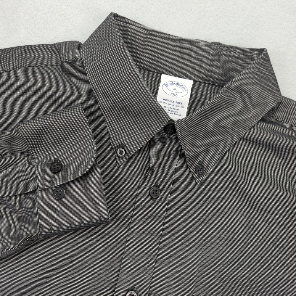 Brooks Brothers Shirt Mens XL Gray Long Sleeve‎ Button Down Wrinkle Free Stretch